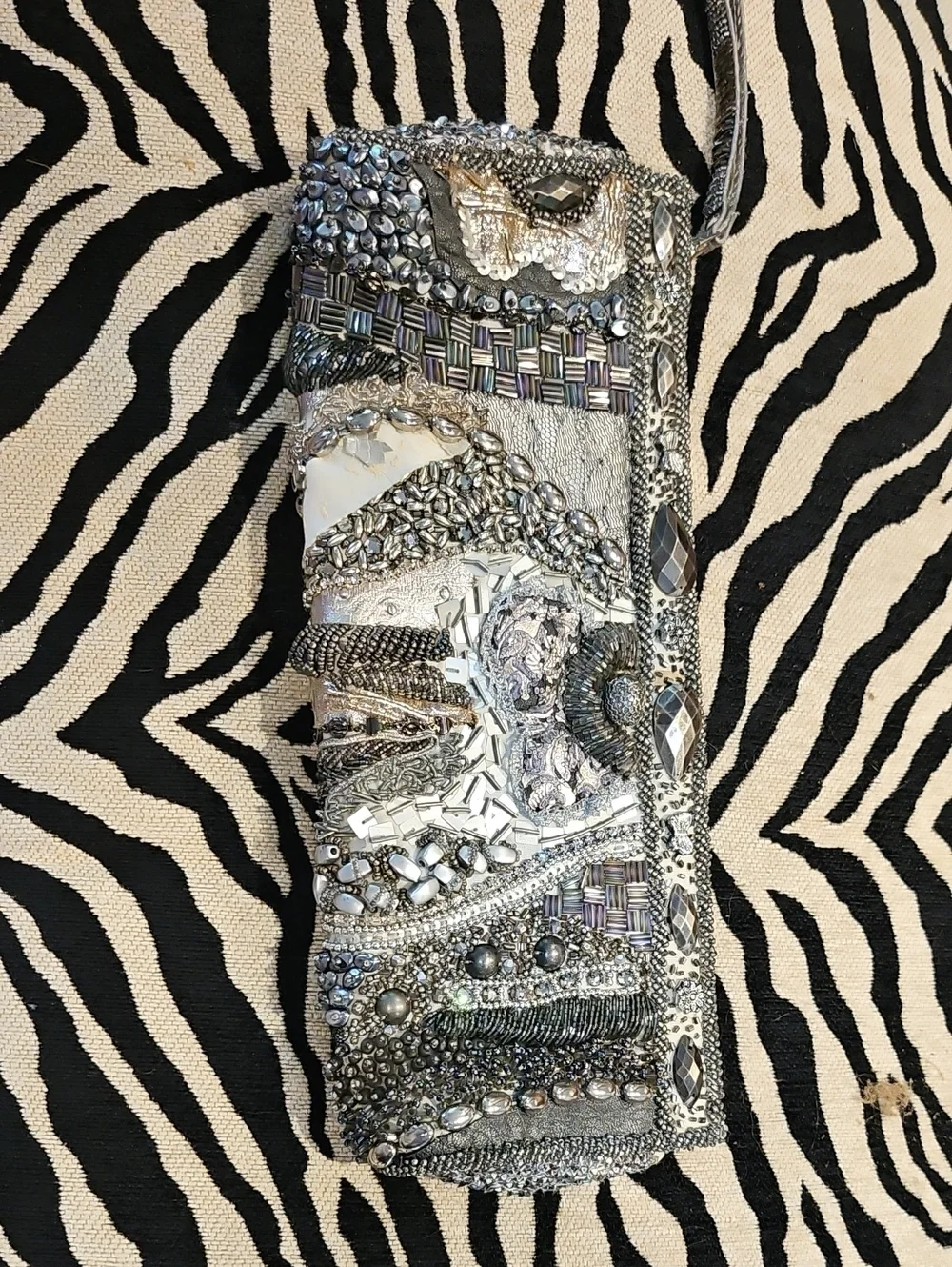 Mary Frances Silver Beaded Evening Clutch - Picture 1 of 5
